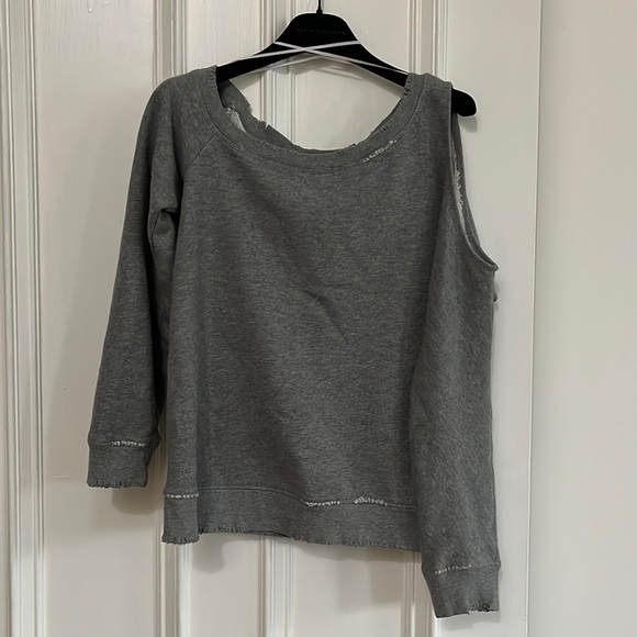 RtA, one-shoulder cutout cotton-blend terry sweater. XS. - Picture 2 of 3